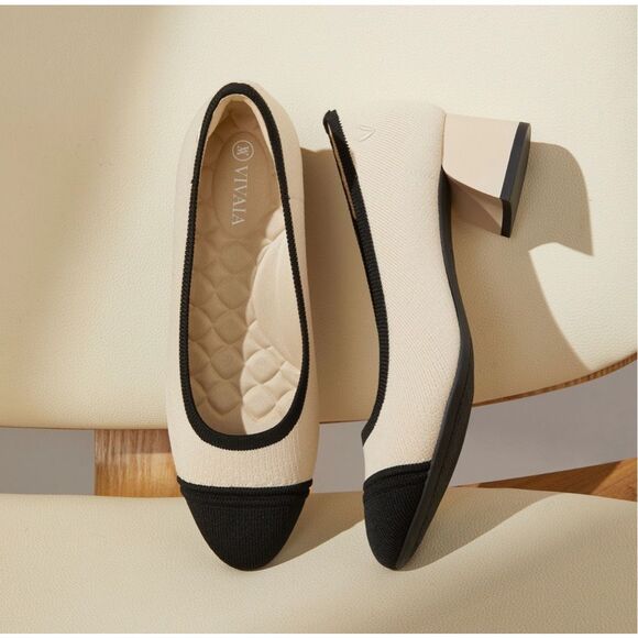 Vivaia Round-Toe Chunky Heels (Julie Pro) 41 in Beige and Black - Picture 1 of 13